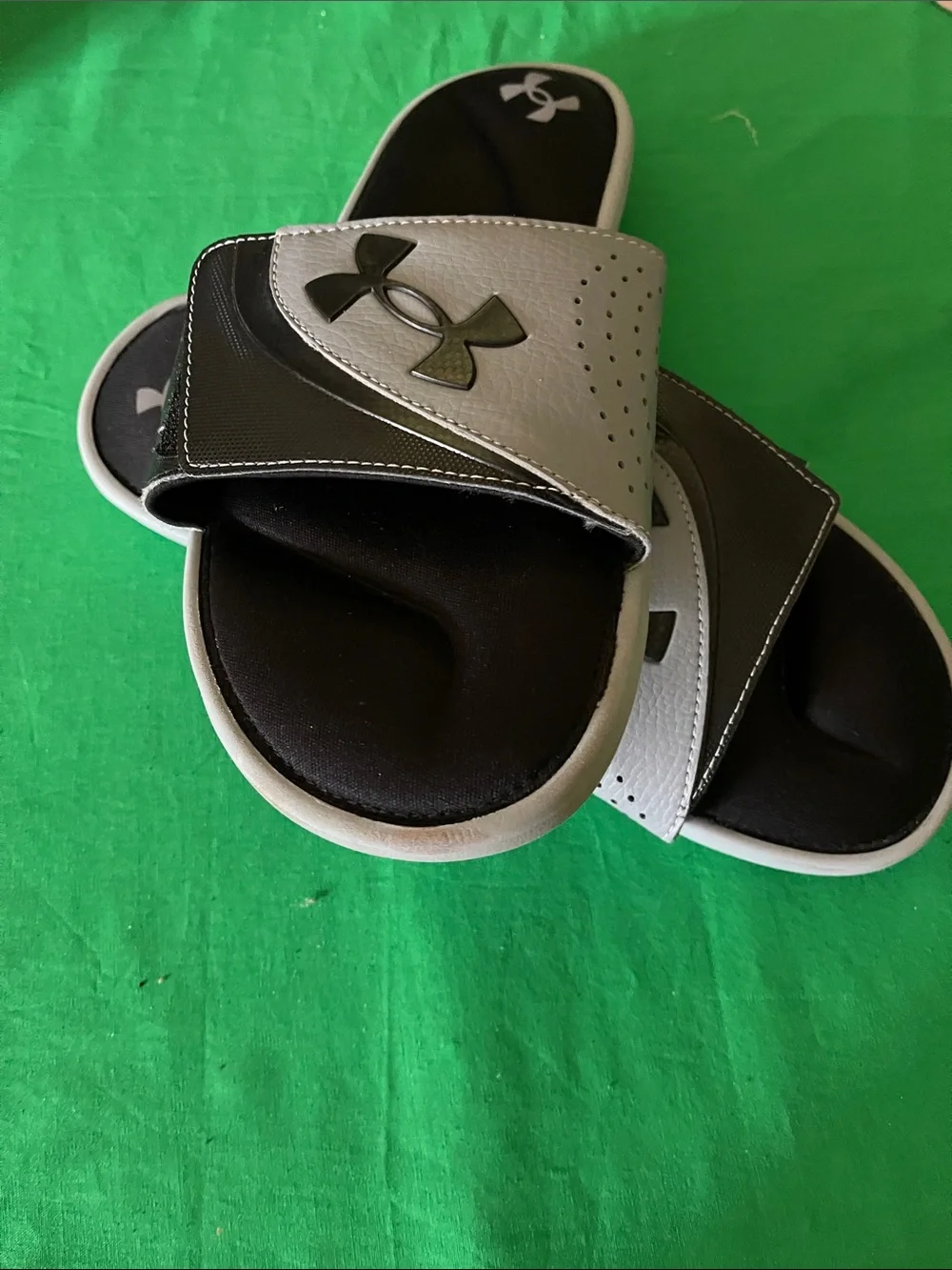 Under Armour Kids Black and Gray Slide Sandals with Logo